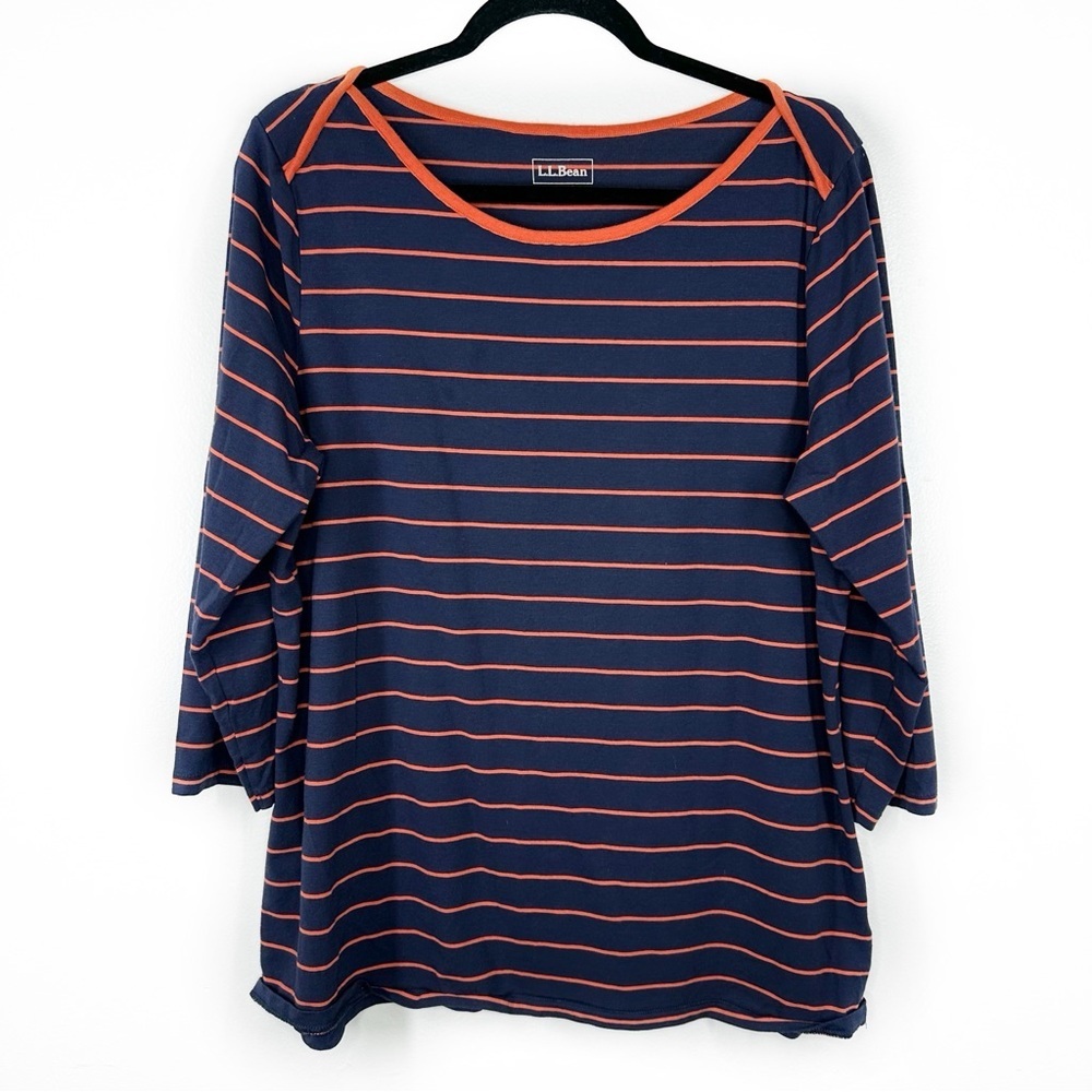 LL Bean Soft Stretch Supima Boatneck 3/4 Sleeve Stripe Top